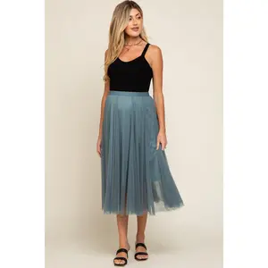 Teal Tulle Maternity Midi Skirt