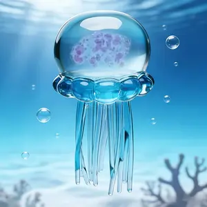 Transparent multi-color glitter jellyfish decoration, cute ocean-themed desktop ornament, soft handheld stress-relief gift