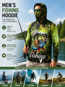 Men's Upf50+ Quick-Dry Fishing Hoodie with Neck Warmer, Long Sleeve Sun Protection Shirt, Outdoor Wear for Men, Premium Outdoor Apparel