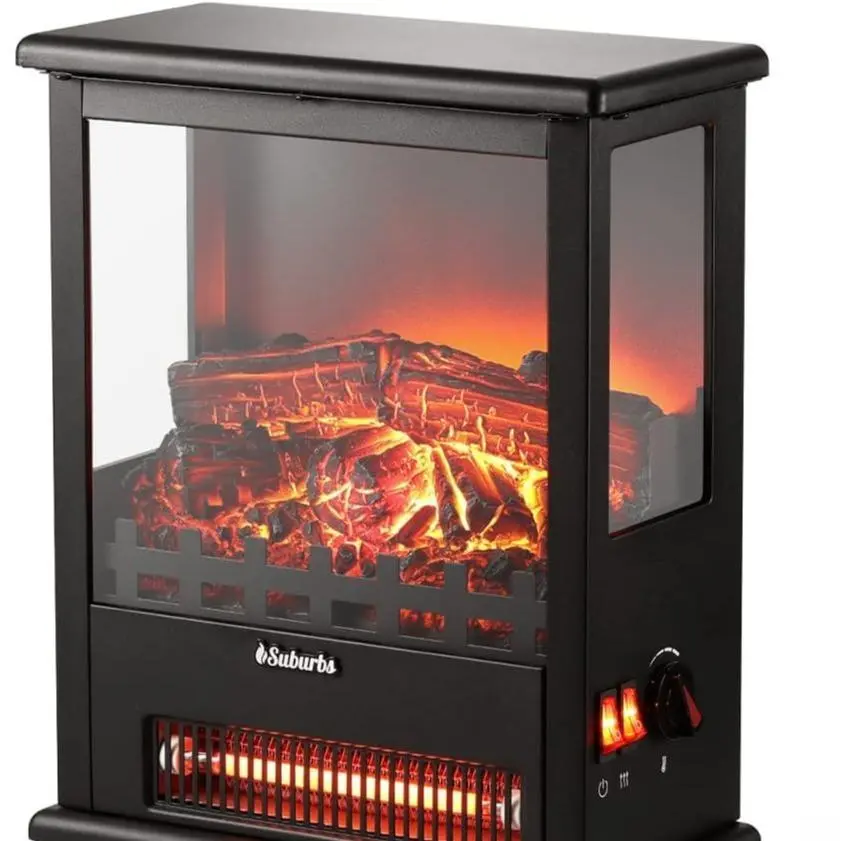 17-In Freestanding Electric Fireplace Stove Heating Station - Cold Rolled Steel & Tempered Glass Durable Construction, Adjustable Heating Temperature, Energy-Saving, Modern, 120v/60hz, 1500w (600w & Above), Overheat Safety Feature