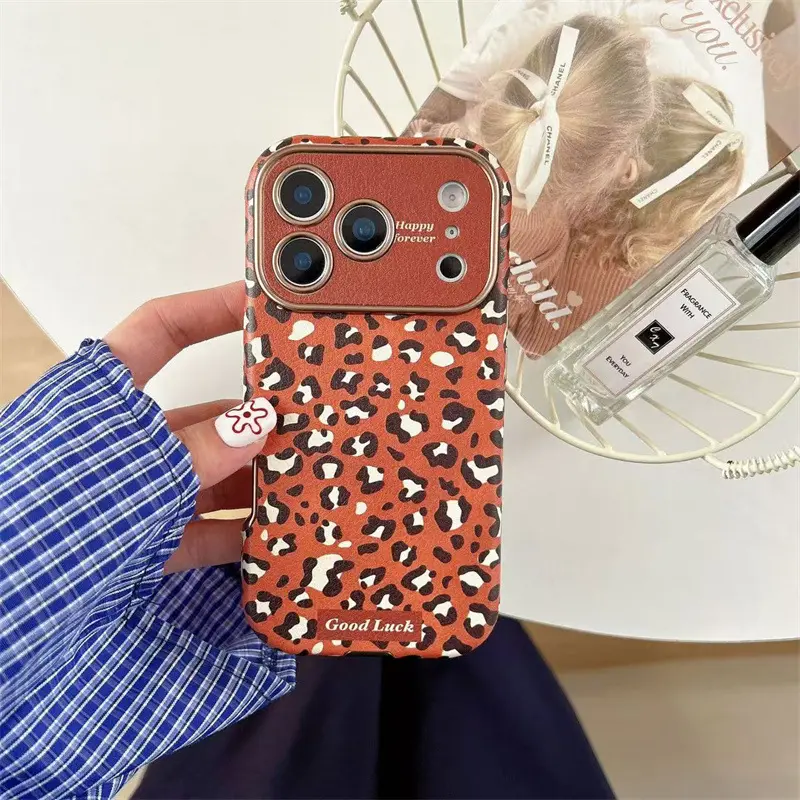 Leopard Print Customized Silicone TPU Smartphone Case & Casing for iPhone 17 Pro Max, 16 Pro Max, 15, 14 - Large Window View Full Protection Cover with Screen Protector, Stylish Functional Accessory Protective