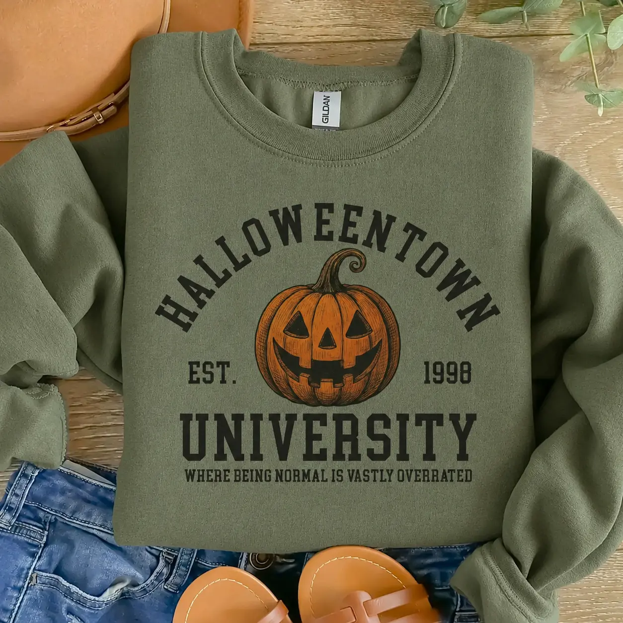 Halloween Town University Pumpkin Sweatshirt, Halloween Spooky Sweatshirt Cotton Fabric