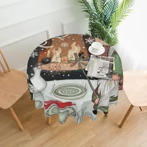 Christmas Themed Tablecloth, 1 Count Cute Cartoon Gnome Design Tablecloth, Holiday Tabletop Decoration for Home Office