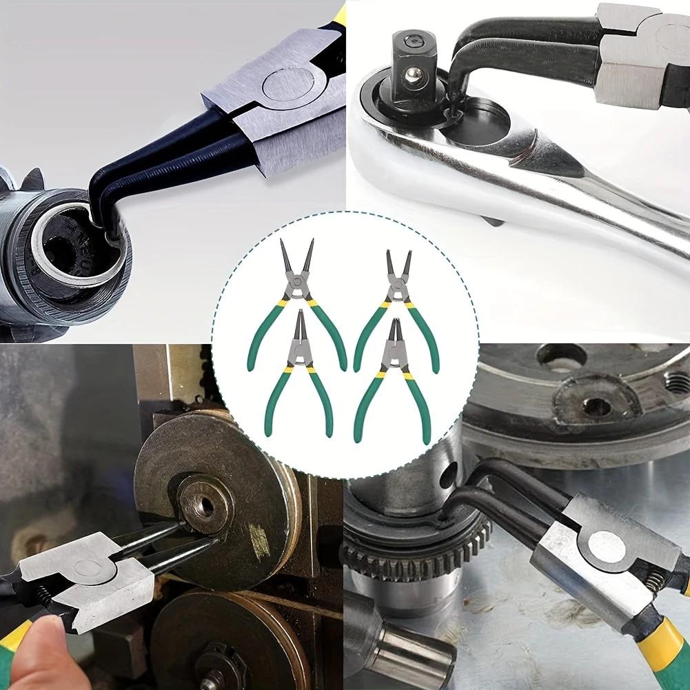 Professional 4-piece spring clip pliers , multifunctional spring clip pliers featuring a durable metal construction and equipped with a storage box, suitable for home repairs and workshop tasks—hand tools. retaining ring circlipplier set