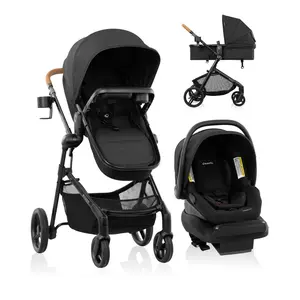 Evenflo Pivot Modular Travel System with LiteMax NXT Infant Car Seat - Ebony Black: 21.9 lb, Minimum 3 lb Car Seat Weight, EVA Tires