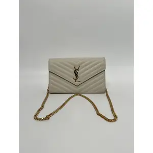 Pre-owned Yves Saint Laurent leather Crossbody Bags Saint Laurent Monogram Envelope Chain Wallet White JA891YSL