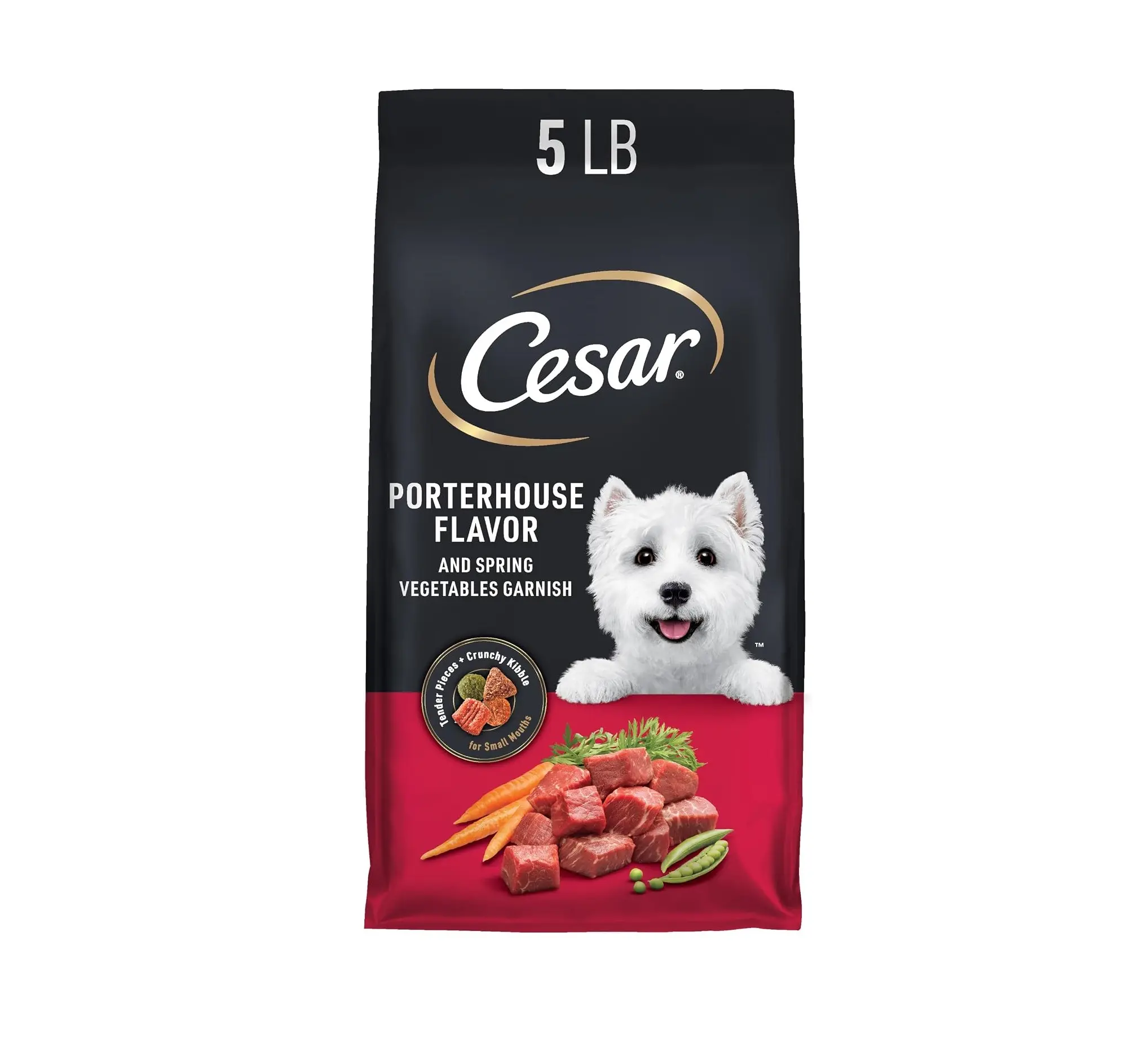 Cesar Small Breed Dry Dog Food for Small Dogs, Porterhouse Flavor and Spring Vegetables Garnish, 5 lb Bag