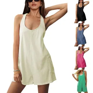 SCUSTY Women's Summer Rompers Casual Sleeveless Short Jumpsuits Workout Relaxed Beach Jumpers with Pockets