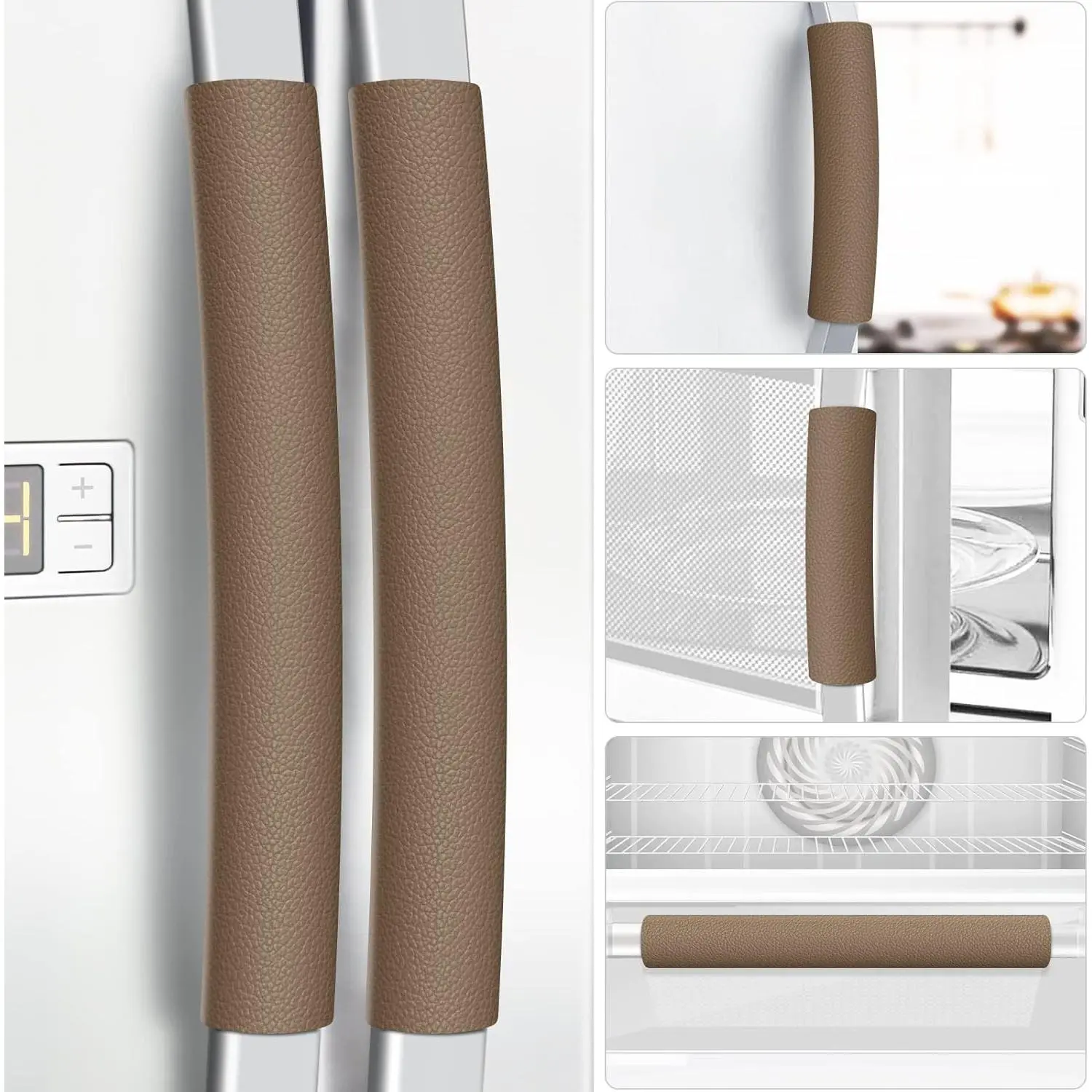 Refrigerator Handle Covers, 5 count Leather Kitchen Appliance Handle Covers, Keep Your Fridge Microwave Oven Stove Dishwasher Clean, Save Your Time, Trimmable and One Size Fits All (Coffee)