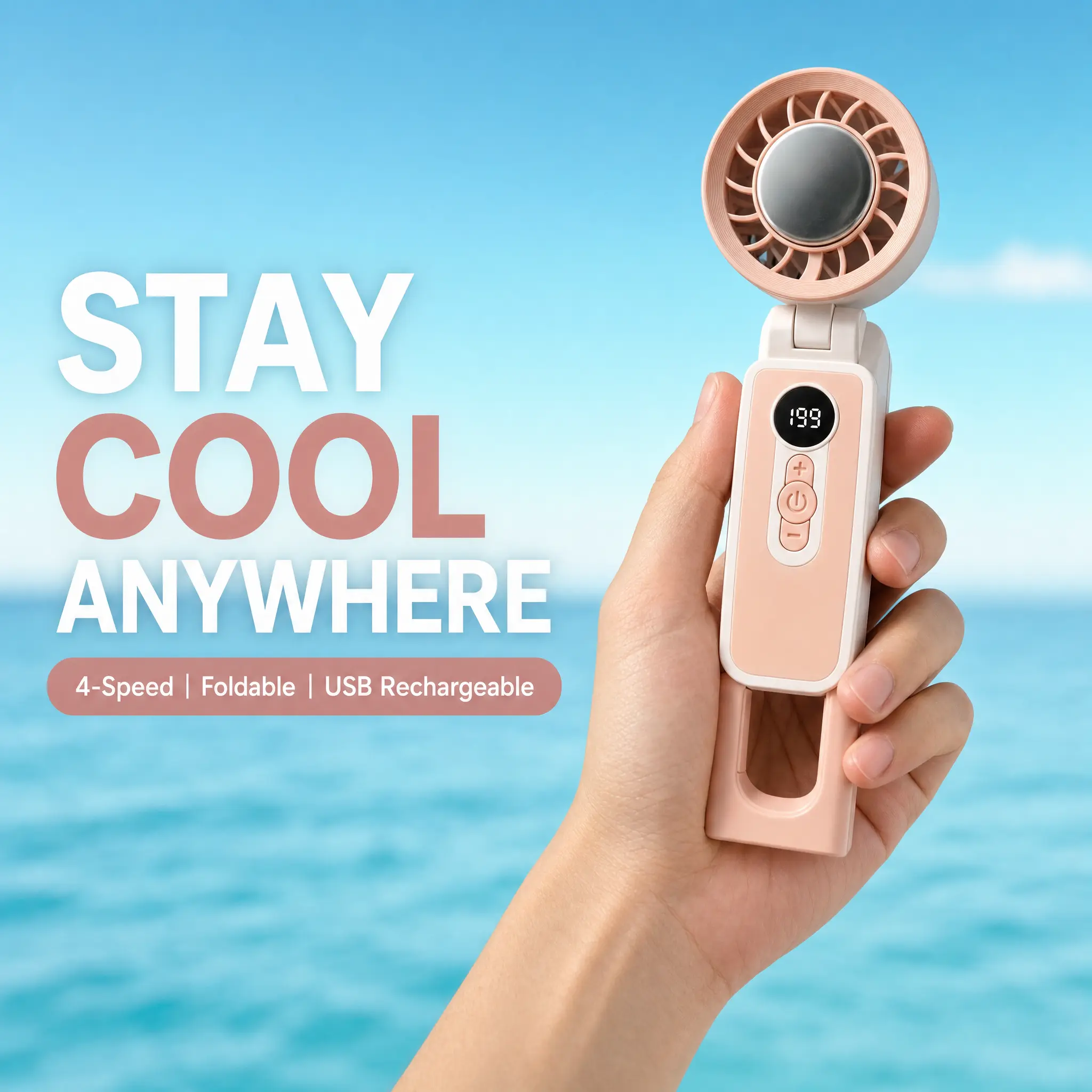 Viral TikTok Portable Mini Cooling Fan Digital Display Rechargeable Hand Fan With Stand For Summer Heatwave