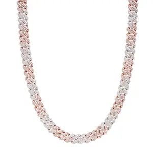 Moissanite Cuban Chain 10mm 2 Tone Rose 925 Silver