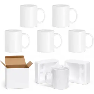 6 Pack Sublimation Coffee Mugs Blanks with Individual White Box, Tazas Para Sublimacion 11 OZ, Compatible with Cricut Mug Press Sublimation Oven, for Small Business DIY Custom Gifts