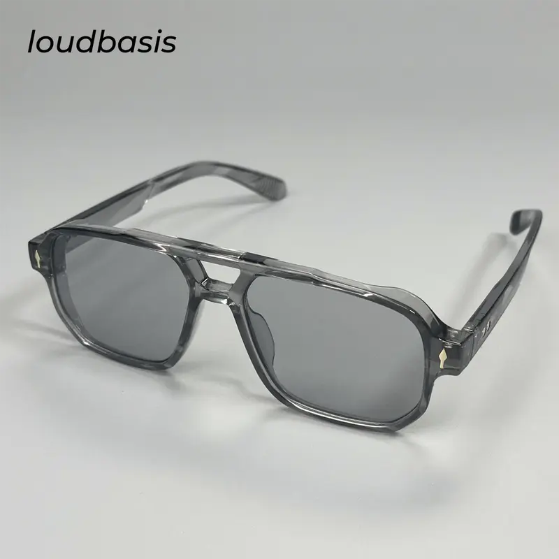 Unisex Gray Full Rim Aviator Sunglasses - Lightweight UV Protective UV400 Eye Guard Eyewear, Fashionable Trendy Styling Vintage Literary Accessories, Plastic Polycarbonate Lens, Hiking Use, One Size Fit