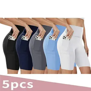 5pcs High Waist Athletic Yoga Shorts Soft Breathable Pocketed Stretchable Tight Fit Gym Wear for Daily Workout & Casual Use track bun shorts Gymshorts Activewear Womenswear Bottom