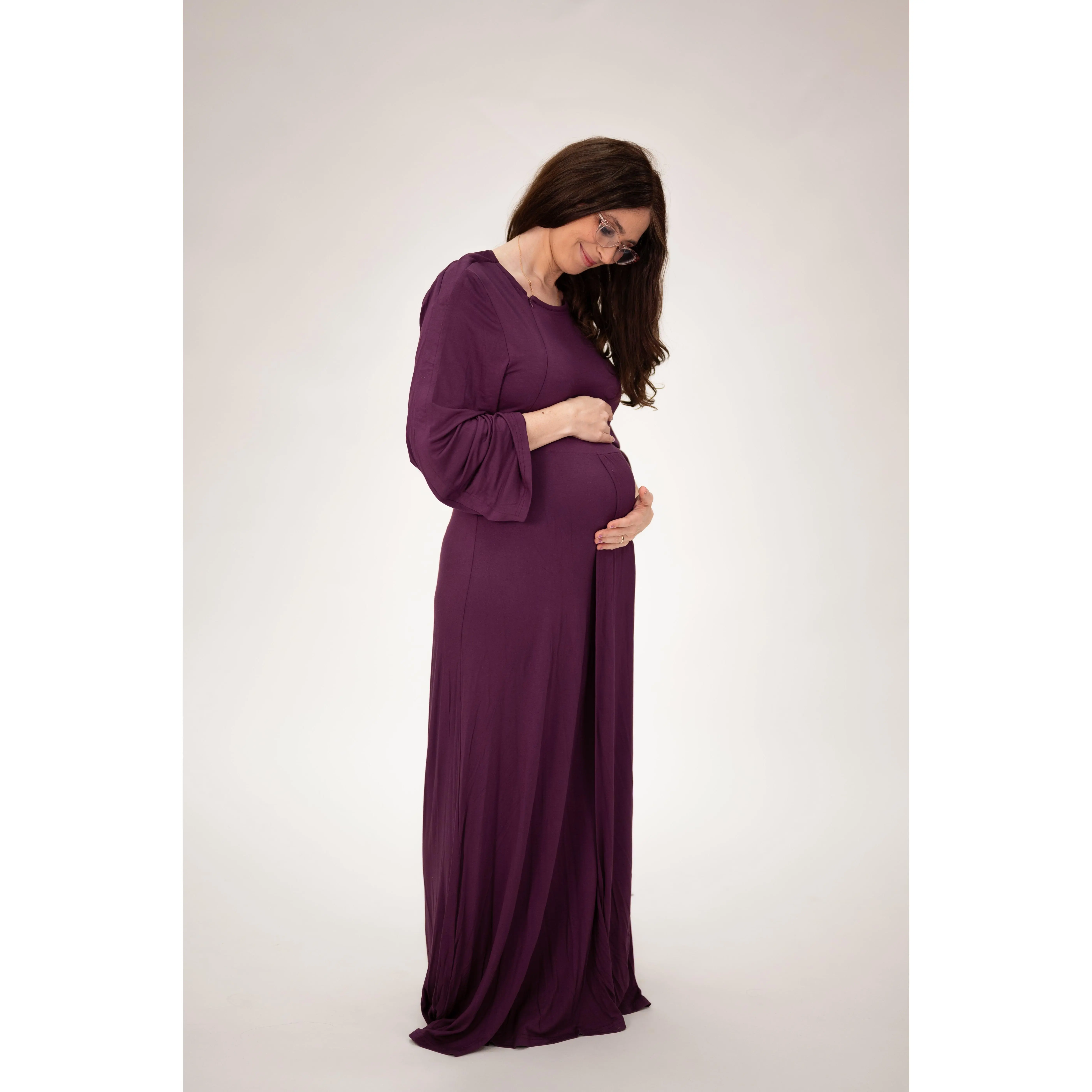 Nadia Labor & Postpartum Gown in Plum