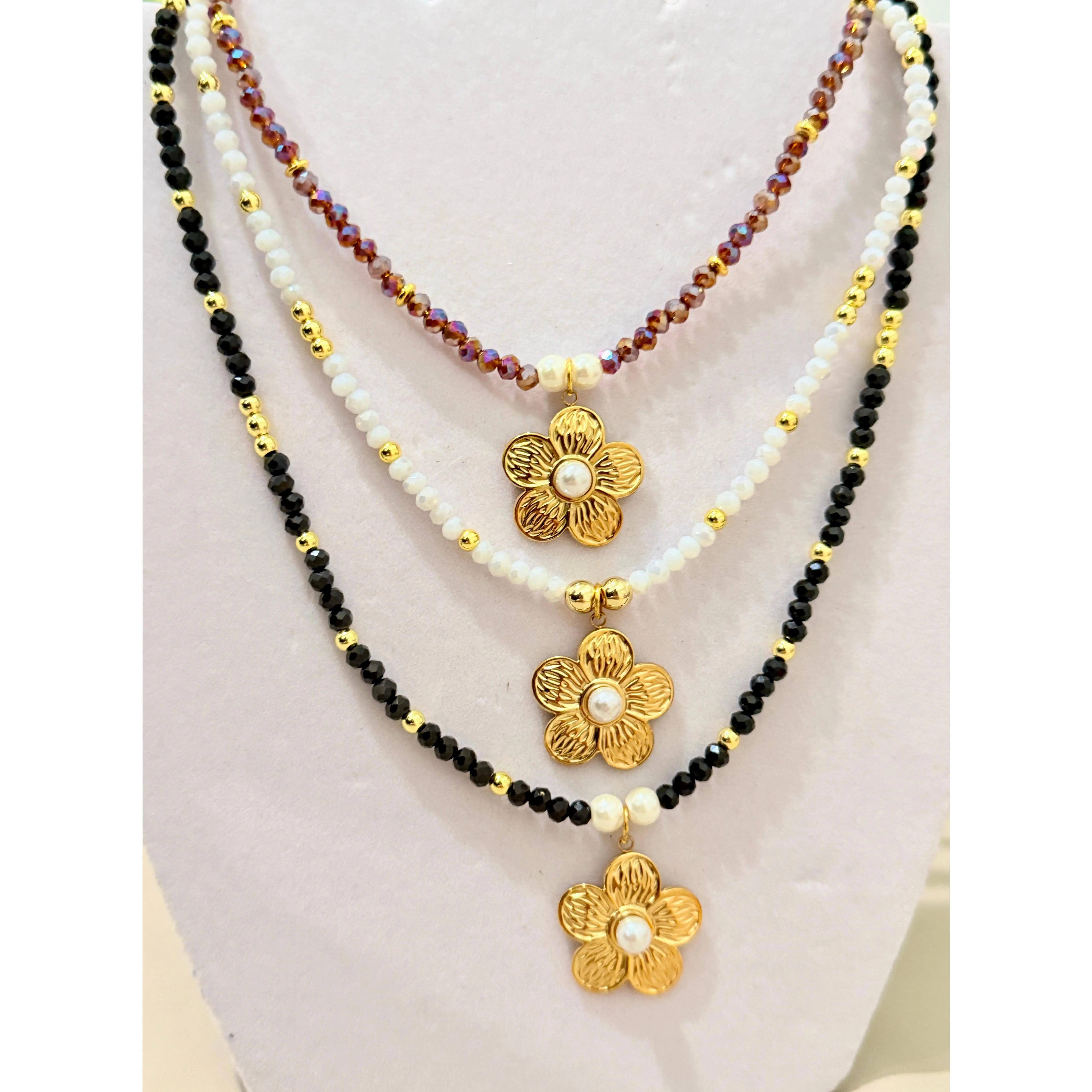 Cherry Blossom Faceted Bead Necklace – Glass Pearls, 18K Gold Accents