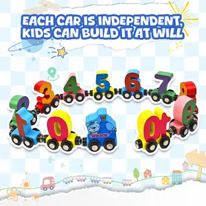Wooden Number Train Set, Educational Counting Toy for Toddlers with 12 Cars & Engine, Develops Early Math Skills Through Play, Compatible with Major Brand Train Tracks for Expanded Fun.