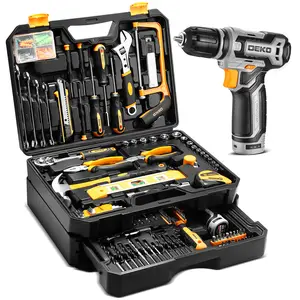 DEKO Tool Kit Box Drill Set Home Mechanic Toolbox with 12V Power Cordless Drill Hand Repair Tools Sets Combo Kits Storage Organizer Drawer Case for Men