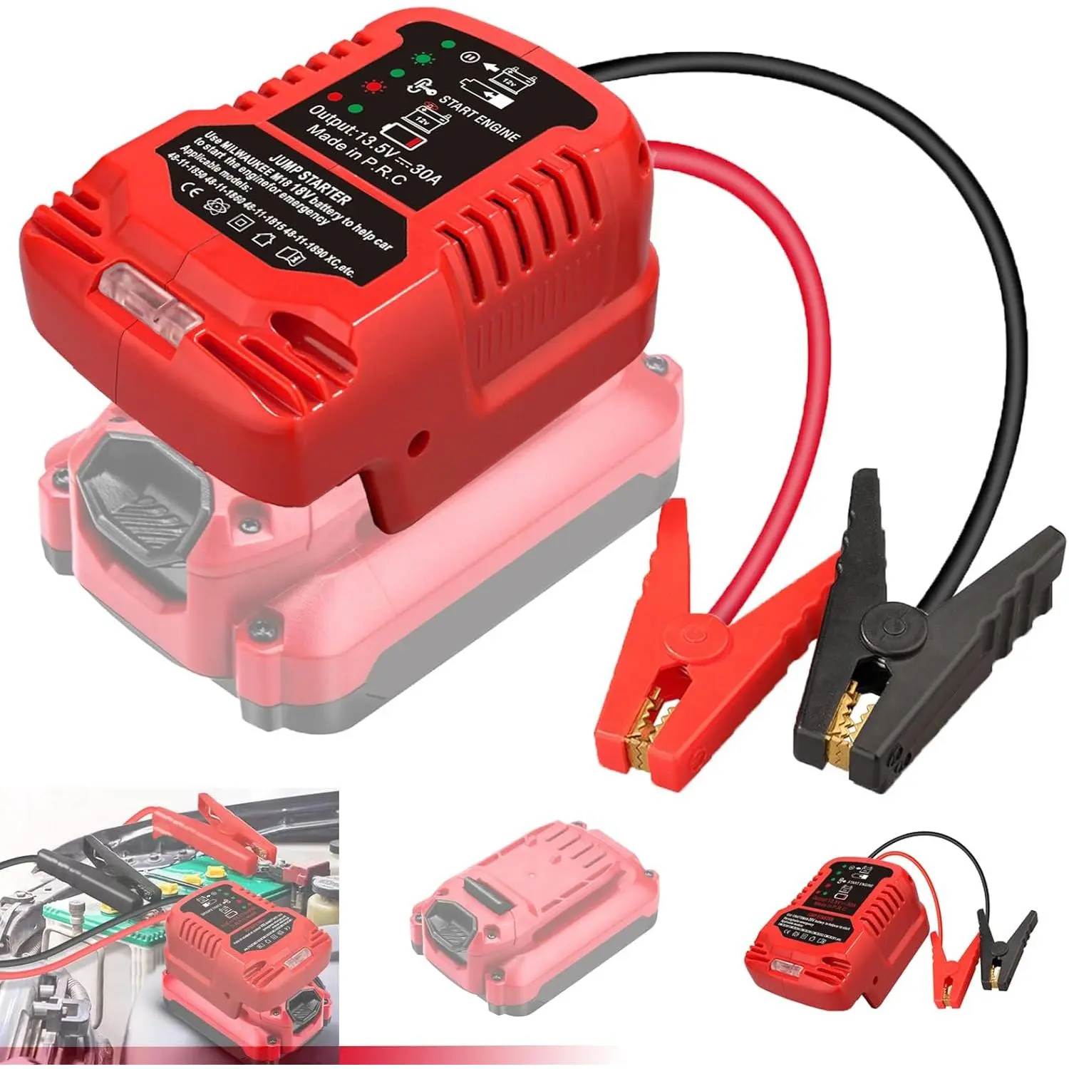 2PCS Heavy Duty Battery Jumper Cable Clamps for Craftsman 20V Battery - 11 AWG Wire Car Jump Starting Connector with Parrot Clips, Compact Fan, Low-Load Protection, Quick Charging, Red & Black Automotive Booster Starter