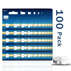Philips LR44 Batteries 100 Pack – 1.5V Button Coin Cell Batteries, Replaces AG13 357 303 SR44 A76, for Bathroom Scale Car Key Fob Thermometer Watch & More, Alkaline 10-Year Shelf Life
