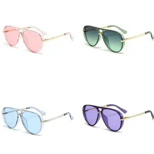 2026 Latest Vintage Trendy Stylish Plastic Pilot Sunglasses - Big Frame, UV400 Protection, Neon Green Multi-Color, Trendy Shades, UV Protective Glasses