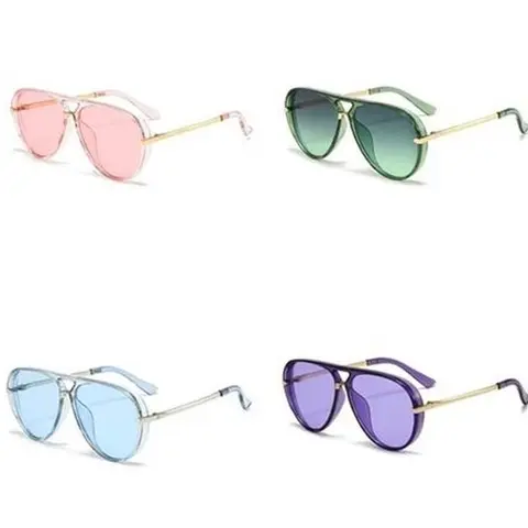 Women's 00s Vintage Plastic Pilot Sunglasses - Retro Big-Frame Look, Neon Green Multi-Color Polycarbonate Full Rim, UV400 Protection, Durable, Lightweight, Vintage Vibe, Modern Edge, Stylish Accessories, Sun Protective Eyewear