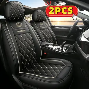 Nappa & PU Leather Car Seat Covers, 2-Pack Universal Fit Crown Embroidery Covers with Anti-Slip Design, Car Set Seat Cushions for Sedans, Automotive Interior Accessories