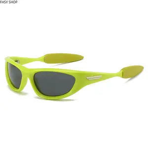 FHSY SHOP Neon Green Y2K Sunglasses UV400 Protection Wrap-Around Style for Cyberpunk Aesthetic, Techwear Fits, and Edgy Streetwear Looks