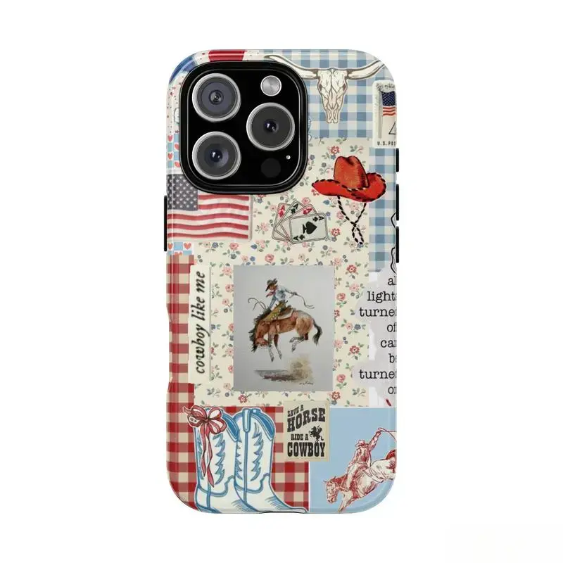 Vintage Patriotic Plastic iPhone Case - Compatible with iOS iPhone Series 17/16/15/14/13/12/11 Pro, Pro Max, Standard Models, Western Americana Design, Distressed Flag Motifs, Comfortable Grip, Feminine Aesthetic, Patriotic Look Smartphone Accessory, Acce