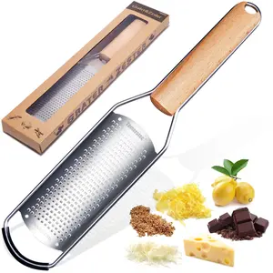 Stainless Steel Cheese Grater with Natural Wood Handle for Parmesan Cheese Lemon, Ginger, Cheese, Nutmeg, Potato, Chocolate Kitchen Utensils Wooden