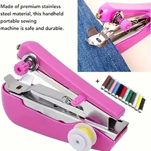 1 Set Mini Portable Handheld Sewing Machine, No Power Needed + 12pcs Polyester Thread - Multifunctional Home Sewing Dual-Purpose Quick Repair Tool for Travel and Home Use, Creative Sewing Accessories, Perfect Mother's Day Gift