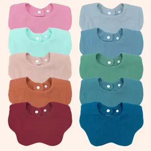 MUSBUY 10 Pack Baby Muslin Bibs Organic Cotton Drool Bibs for Unisex Boys & Girls Soft Absorbent Cotton Bibs for Newborns 6 Layer Muslin Construction Adjustable Snap Buttons