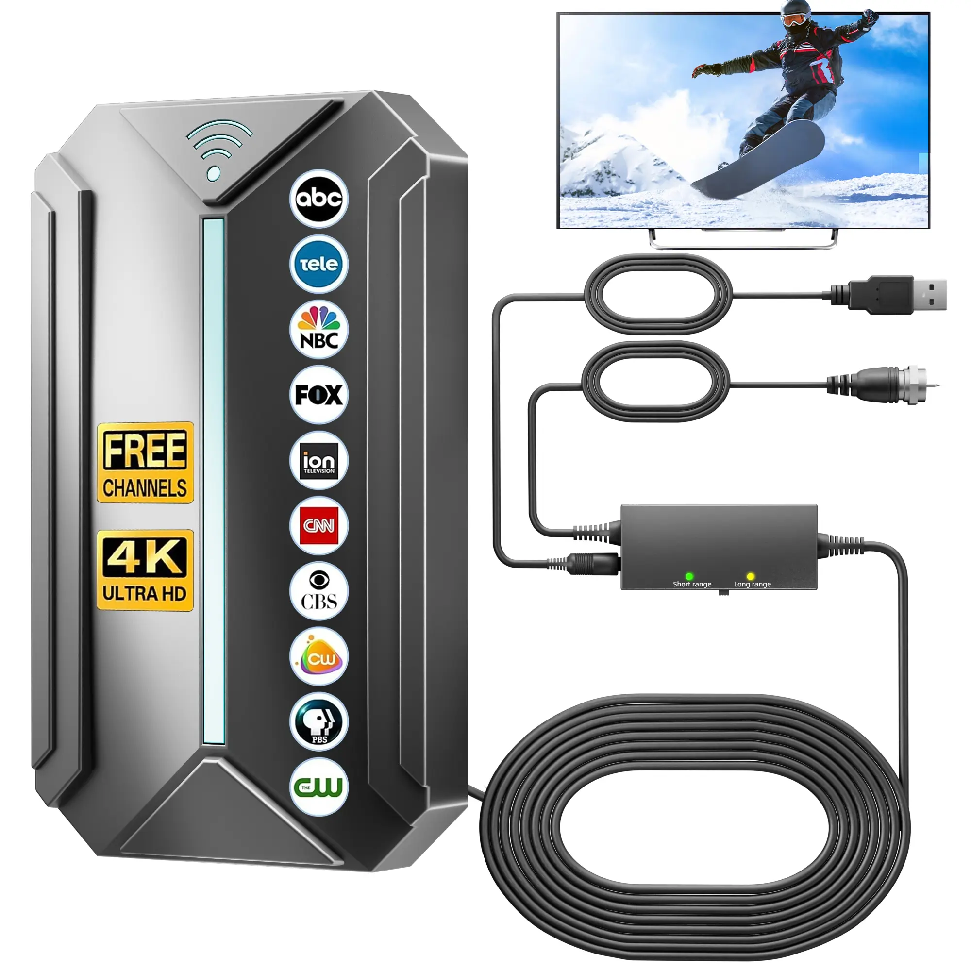 TV Antenna Digital for Smart TV HD Antena Indoor 4K 360° Signal Amplified indoor TV Antenna for Easy Long Range Reception Installation No Monthly Bill Ultra Long Reception Distance TV Antenna For Local Channels summervibes