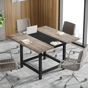 LITTLE TREE Small Conference Room Table for 4 People, Rustic Square 39.4L X 39.4W X 29.52H Inches Wood Computer Desk for Home Office, Conference Room,Small Space (Chair not Included)