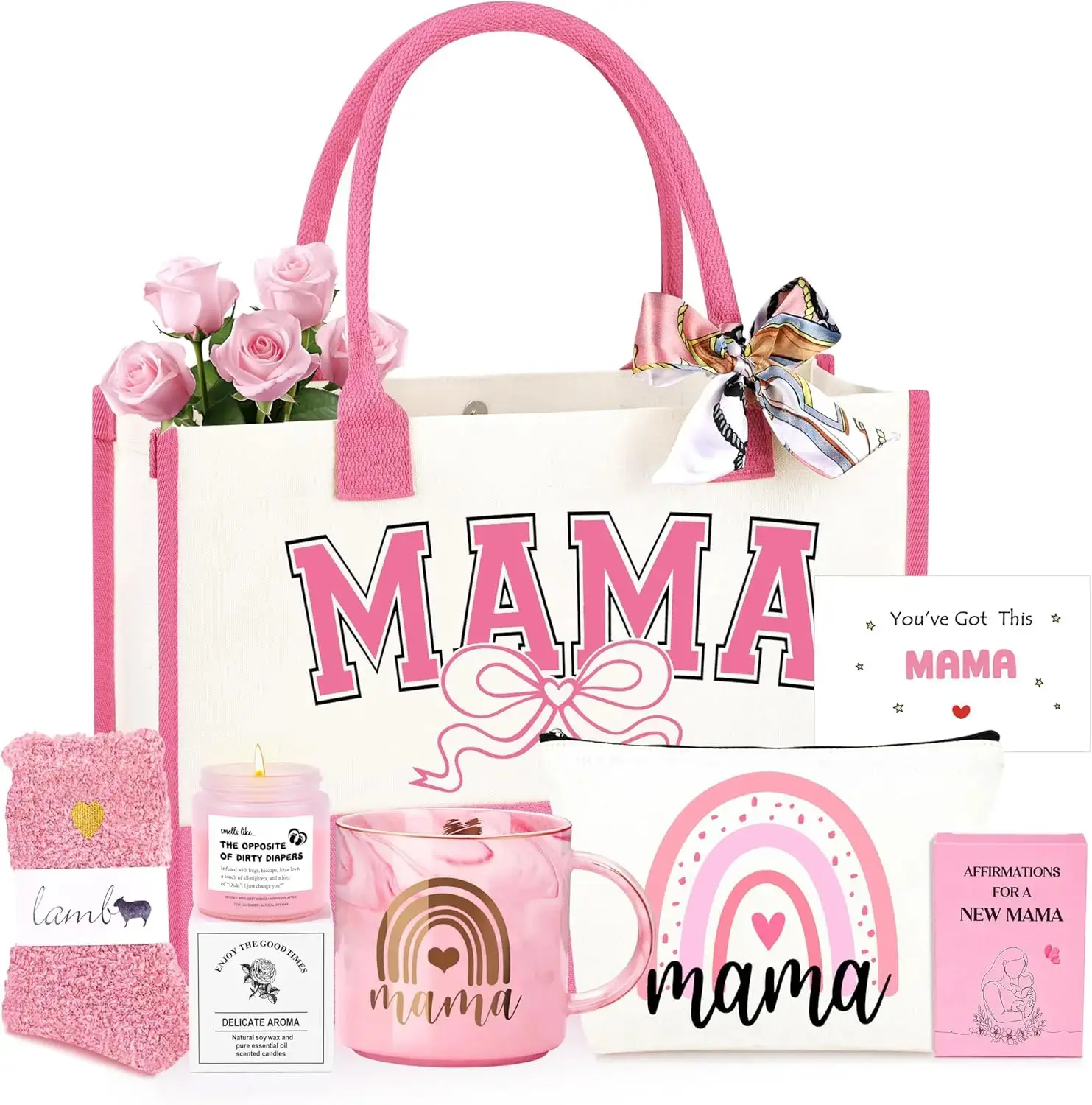 Women's 7-Piece Vegan Cotton Adult Postpartum Care Set, Home Supplies Gift for First Mother’s Day & Birthday (Festive Party Supplies for New Moms), Boxes, Seven Items