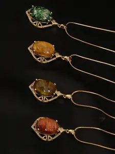 Vintage Style Leaf Design Artificial Gemstone Byzantine Necklace, Fashion Jewelry for Party, Daily Clothing Decor, Trendy All-match & Exquisite Jewelry for Birthday Gift