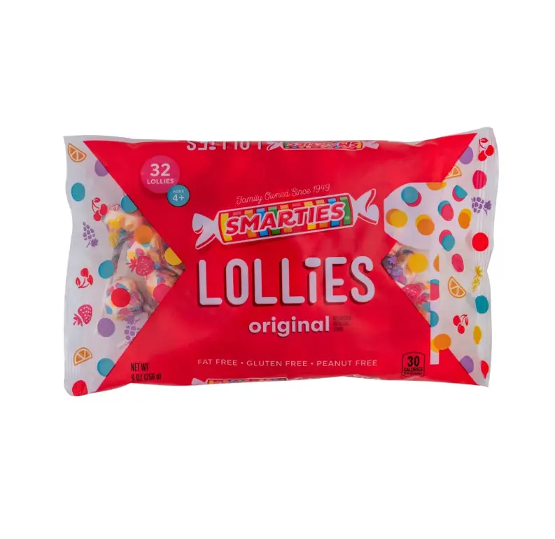 Smarties Double Lollies - Gluten Free, Peanut Free, Fat Free Assorted Fruity Flavors Lollipops - Low Calorie Perfect for Birthdays, Parties - Made by US Candy Company Since 1949-9 oz Bag (Pack of 1)