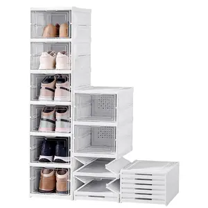 Collapsible Shoe Boxes - 6 Layer Stackable Cabinet With Lid For Space-Efficient, Dust-Free,Storage,Thickened,Transparent Shoe Cabinet Storage Box, Home Simple Shoe Rack,Plastic Foldable Shoe Cabinet With Cover Nature shoe cabinet,Modern