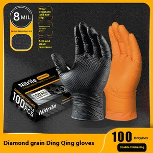 Heavy-Duty Nitrile Material Cleaning Gloves, Extra-Thick Diamond Grain Grip, Waterproof, Chemical-Safe, Non-Latex, Powder-Free, Durable Protective Gloves for Cleaning, Large (100-Pack), Heavy-Duty Cleaning Gloves