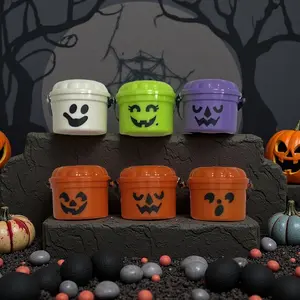 Mini Halloween Nostalgic Cute Plastic Buckets - Orange, Purple, White, Green with Jack-O'-Lantern Faces - Durable Water Buckets for Home Decor, Horror Party Supplies, Ghost Festival & Trick-or-Treat Celebrations, Playful Design, Party Favors Assortment