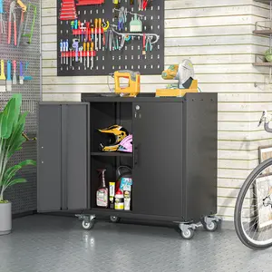 35.6"Metal Storage Cabinet with Wheels,Rolling Tool Cabinets with Doors and Adjustable Shelves,Lockable Garage Storage Cabinet,Heavy Duty Tool Chest for Home Office Utility Room,Assembly Required,