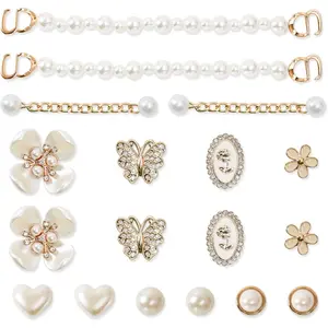 18Pcs Bling Shoe Charms Gold Rhinestone Butterfly Flower Jewelry Shoes Accessories Pearl Chain Shoe Charms Women Luxury Jewelry Clog Shoes Accessories for Party Favor Birthday Present