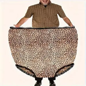 Funny Giant Adult Prank Gift Panties, Leopard Print Lace Trim, Unisex Joke Gift, Super Large Novelty Granny Underwear, Party Pranks