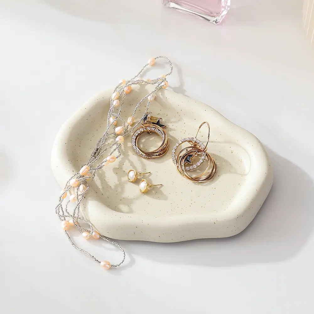 Creative Irregular Ceramic Jewelry Tray, Decorative Durable Storage Organizer, Bedroom Jewelry Holder, Earrings Necklace Ring Box, Bathroom Desktop Jewelry Display
