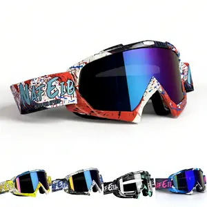 Adjustable colored graffiti skiing goggles, windproof, sand proof, anti-collision sports goggles, and adjustable off-road motorcycle goggles suitable for outdoor sports