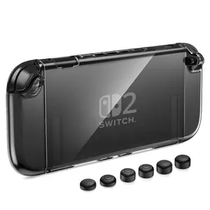 Switch 2 Clear Case Compatible with Switch 2, Switch 2 Case with 4K HD Screen Protector, PC Protective Cover with Joy-Con Grips and 6 Thumb Grips