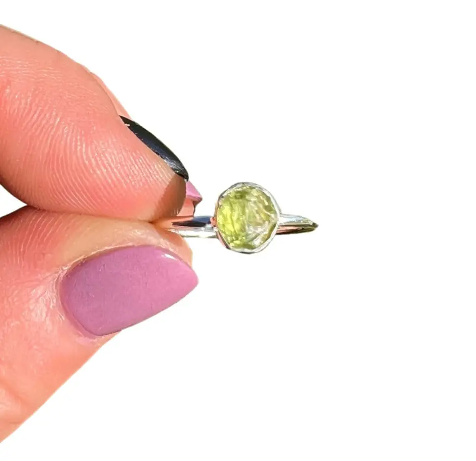 Raw Peridot Bezel Ring in Sterling Silver