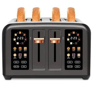 Toaster 4 Slice, Stainless Steel, Touch Screen for Dual Control, Digital Timer, Smart Toaster with 6 Bread Type, 7 Shade Setting, 1.5''Wide Slot, Removable Crumb Tray, 1800W, Dark Metallic bread selection silver metallic wide slot