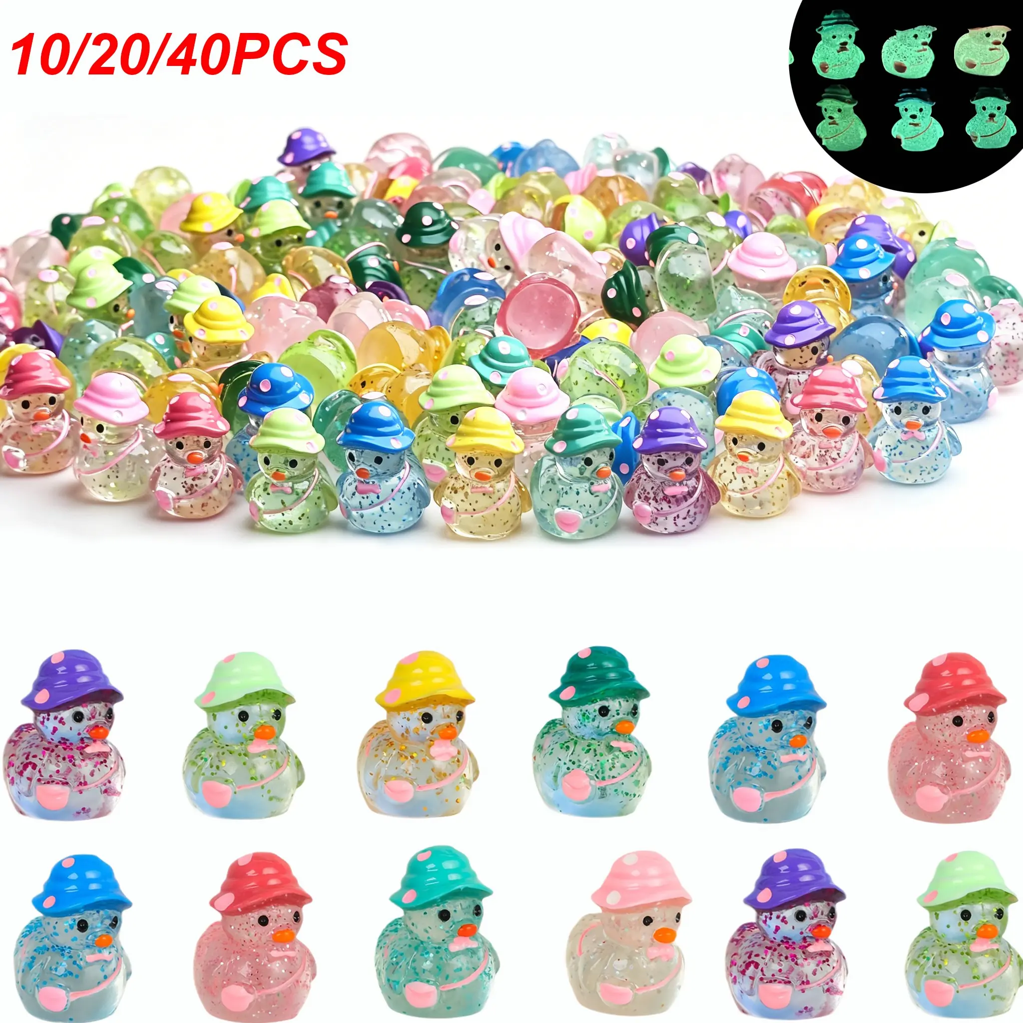 Mini Glitter Duck Decorations, Colorful Resin Cute Animal Design, Glow-in-the-Dark Ducks, Perfect for Gift Bags & Party Gifts, DIY Accessories