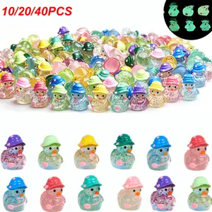 Mini Glitter Duck Decorations, Colorful Resin Cute Animal Design Glow in the Dark Night Light Ducks, Perfect for Gift Bags and Party Gifts, DIY Ornaments and Accessories